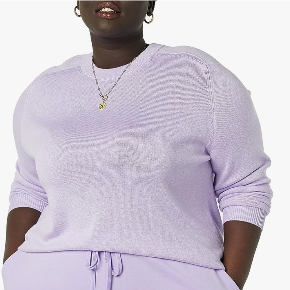 Amazon Aware Women's Pointelle Crewneck Sweater 4X Lavender